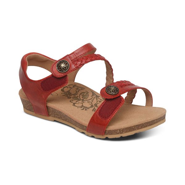 Aetrex Women's Jillian Braided Quarter Strap Sandals Red Sandals UK 9053-720